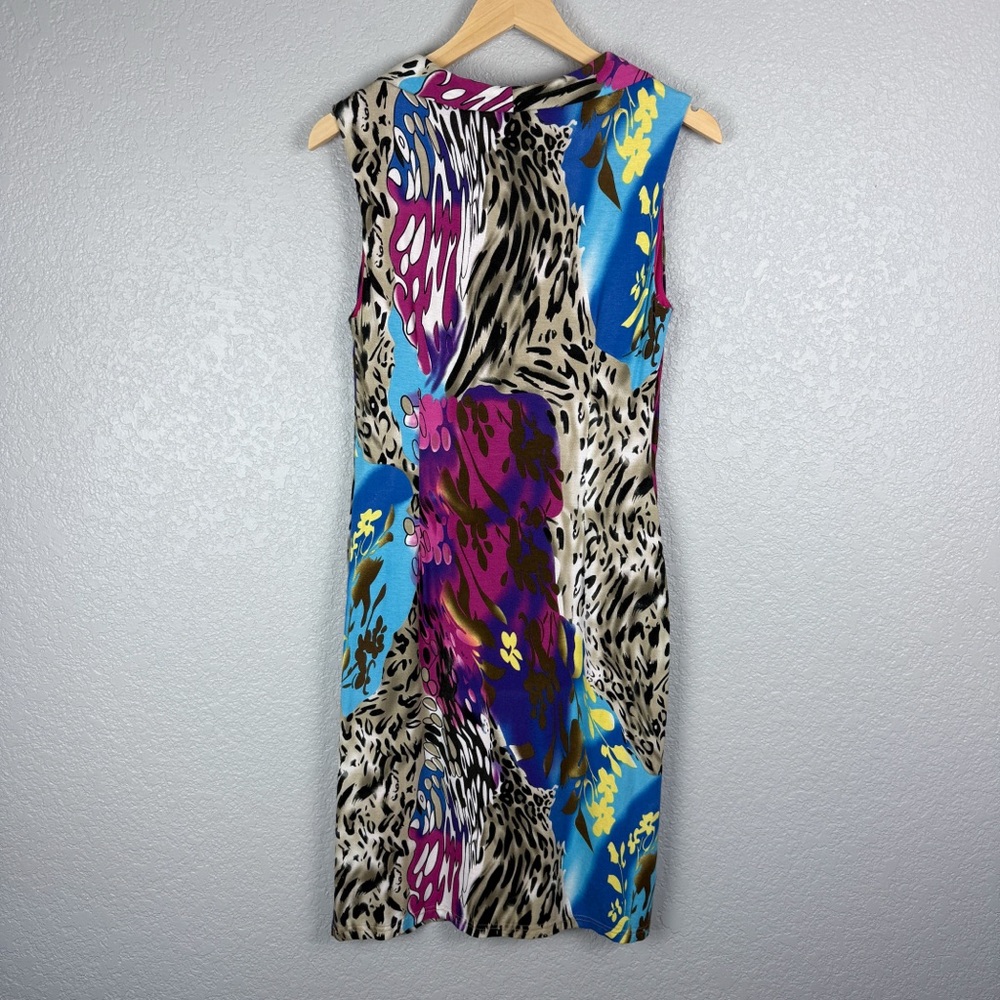 Joseph Ribkoff Animal Floral Sleeveless Dress 8 Dopamine Bright Fun Stretchy - Picture 6 of 9